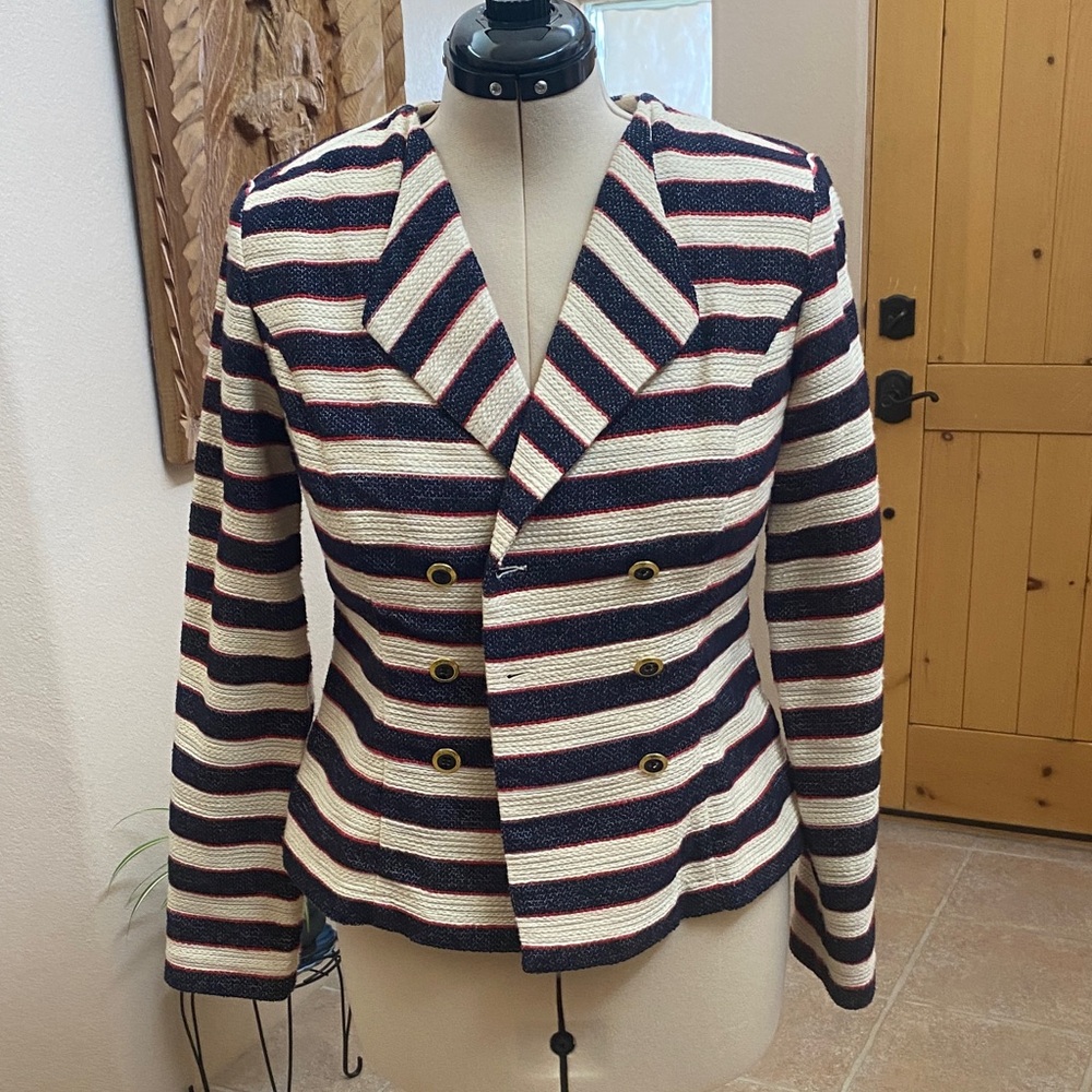 CAbi Navy and Red Striped Blazer